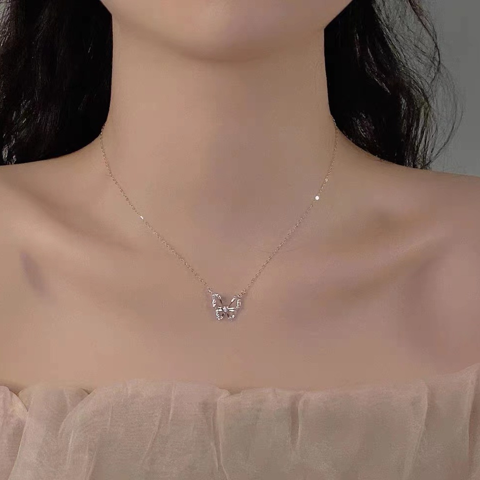 Dây Chuyền Mặt Nơ Đính Đá Phong Cách Thời Trang Nhật Hàn