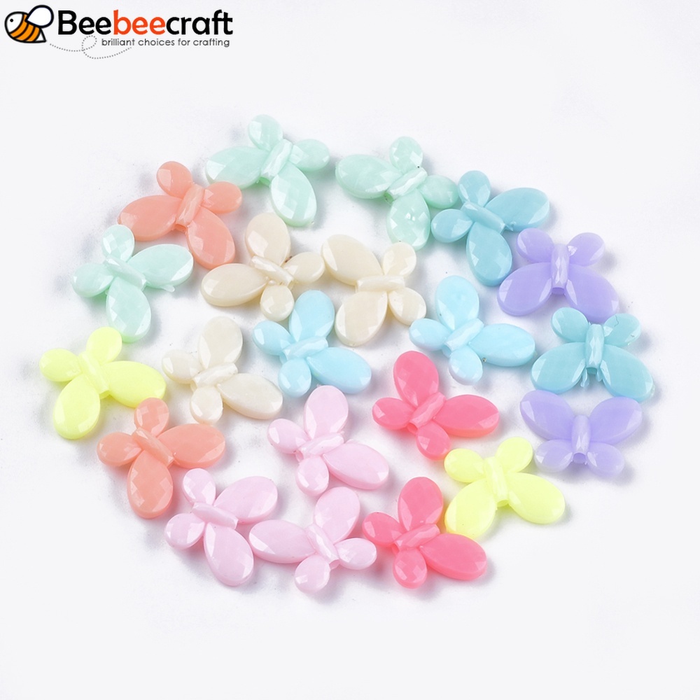 Set 10~200 Hạt Acrylic Đục Lỗ Hình Bướm/Nơ 13x17x4mm Làm Trang Sức 1.8mm