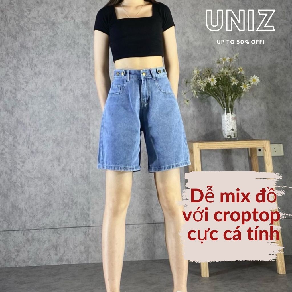 Quần Đùi Unisex Đường Phố UNIZ Jeandui3khuy (Màu Xanh), Short, Cạp Cao, Dáng Lửng, 3 Khuy, Vải Jean, Mềm, Co Giãn