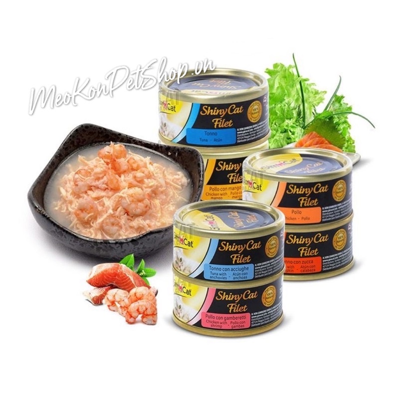 Pate lon thức ăn cho mèo Gimcat Shiny Cat Filet lon 70 gr đủ vị