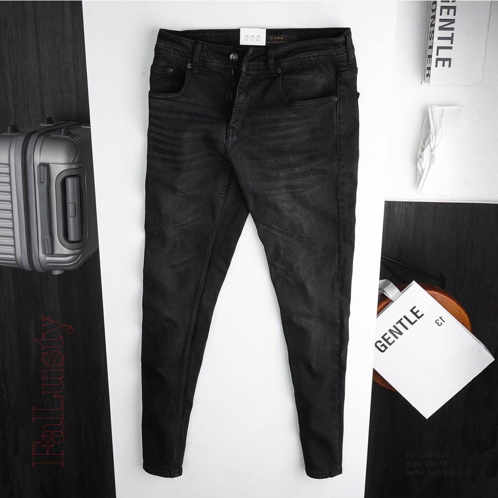 Quần jean dài nam Zara xám đen wash (Form Slimfit,chất vải co dãn,ống quần 15 - 17cm) - JZR 529