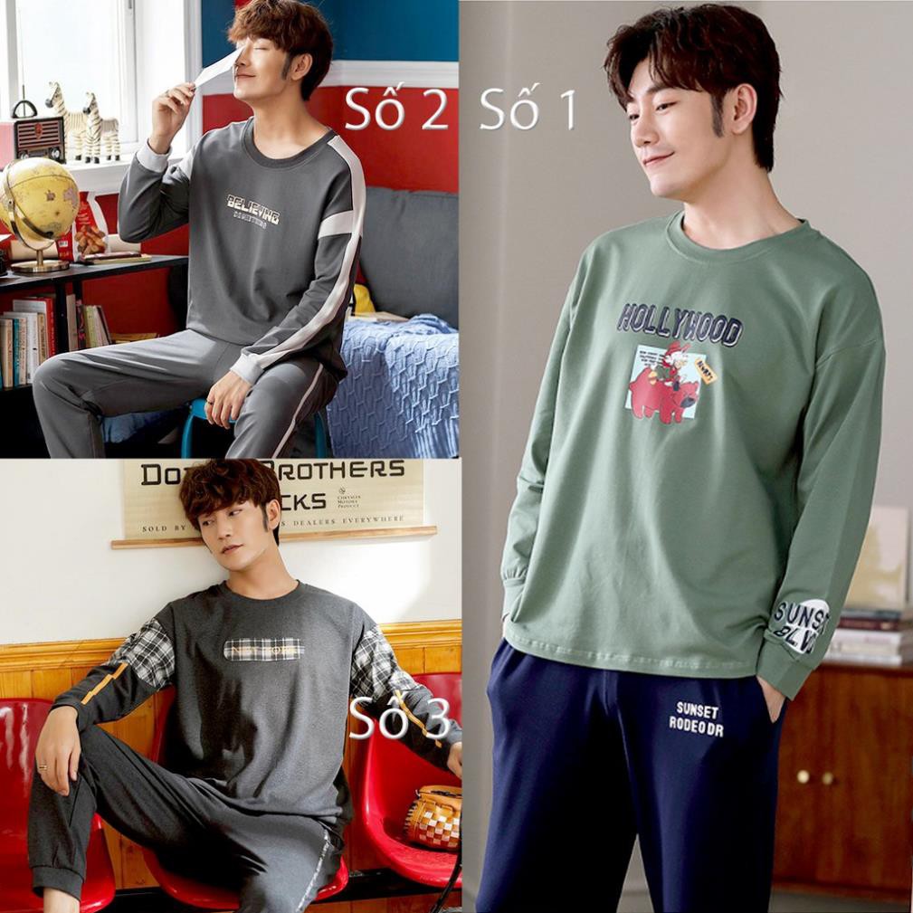 BỘ THU ĐÔNG NAM Chất vải Cotton 100% đồ ngủ nam mặc ở nhà được 4 mùa style Hàn Quốc trẻ trung & sang trọng