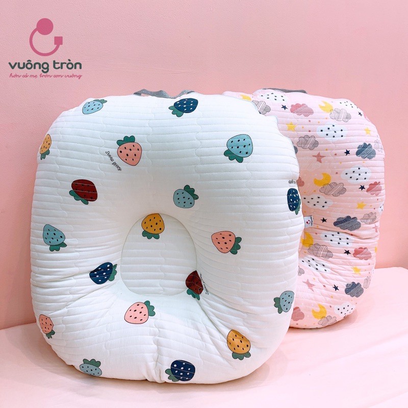 Gối chống trào ngược cao cấp Vuông Tròn cotton Hàn chần bông, chống nôn trớ an toàn cho bé (Bao gồm vỏ gối và ruột)