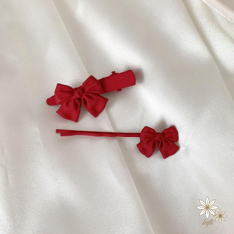 Kẹp tóc nơ đỏ thời trang Hàn Quốc cho nữ