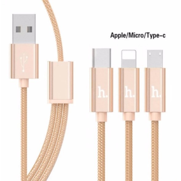 CÁP SẠC 3 ĐẦU HOCO X2 - MICRO USB - LIGHTNING - USB TYPE C dùng cho Iphone, Samsung, Type C