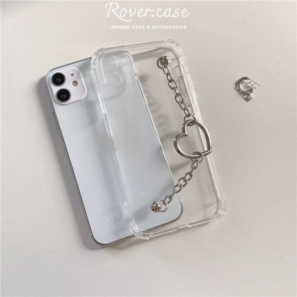 Ốp điện thoại trong suốt đính kèm dây xích hình trái tim - Case iPhone 14/13/7/8/plus/x/xs/max/11/12/pro/promax