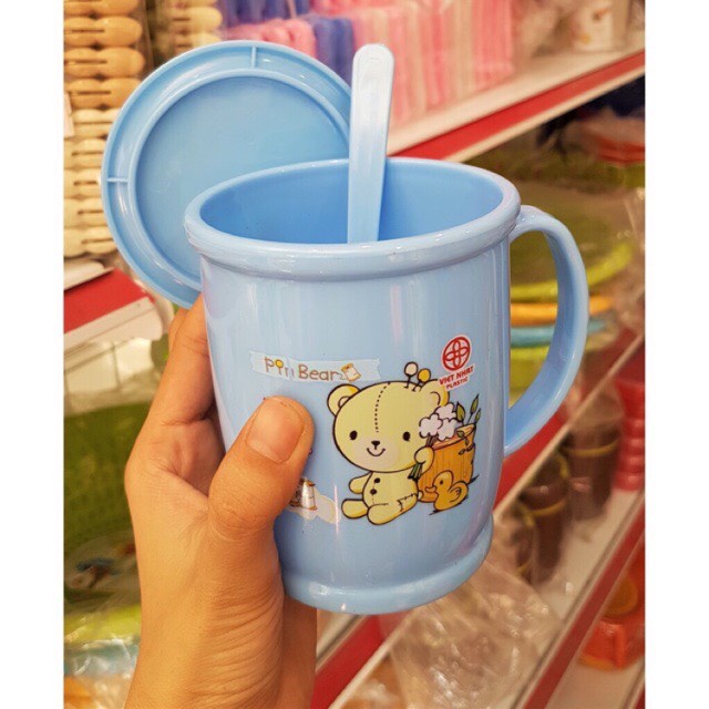 Ca, cốc uống nước có muỗng và nắp cho bé Việt Nhật