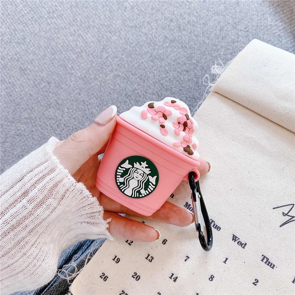 Vỏ Bảo Vệ Hộp Sạc Tai Nghe Bằng Silicon Mềm Màu Hồng Chống Rơi Hình Starbucks Cho Airpods 1 / 2 inpods i12 TWS i12s