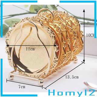 7pcs Metal Plates with Storage Organizer Rack Serveware Serving Trays Golden