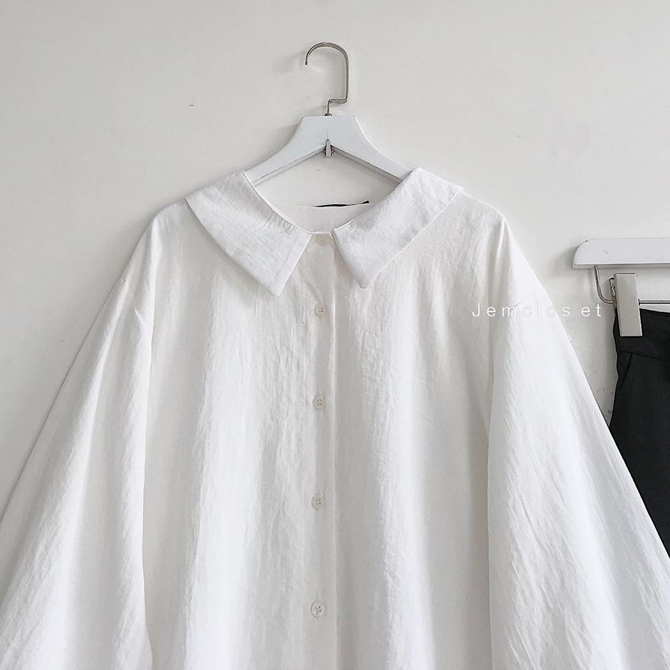 Áo Sơ Mi Trắng Nữ JEMCLOSET tay bồng thời trang form rộng OURI-1660