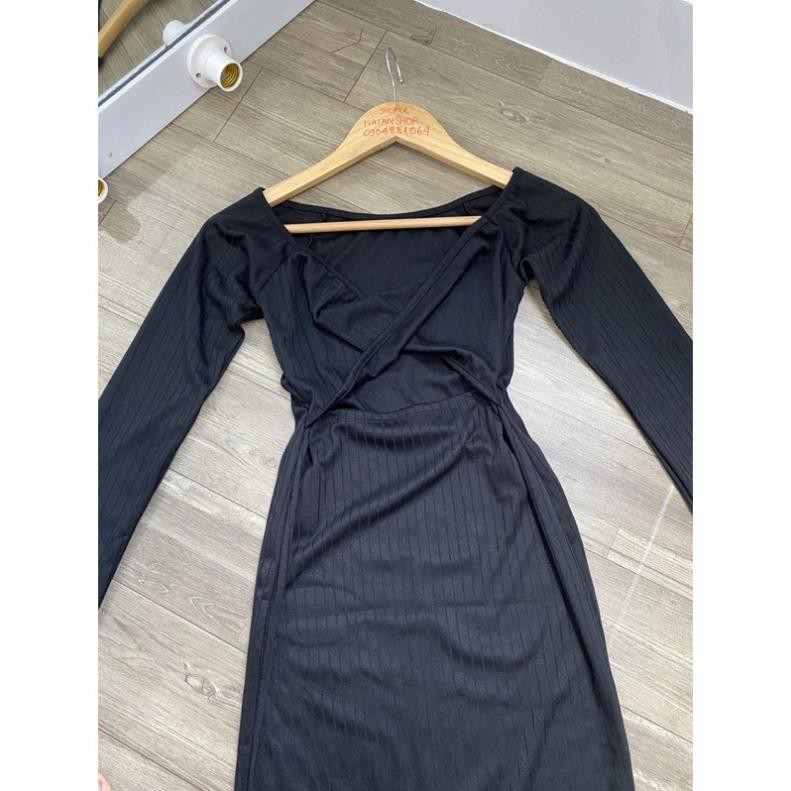 Đầm Thun Gân Tay Dài Ôm Body Trễ Vai Xoắn Chéo Hở Lưng Sexy DRDT04 Mys hitshop | BigBuy360 - bigbuy360.vn