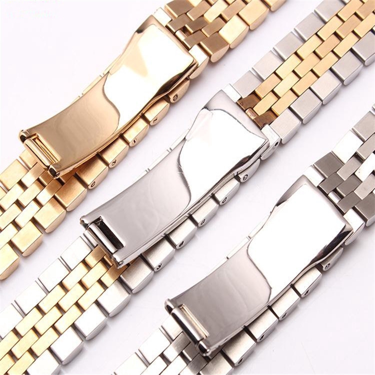 Five Beads Solid Stainless Steel Elbow Strap Luxury Watchband 13 17 20mm