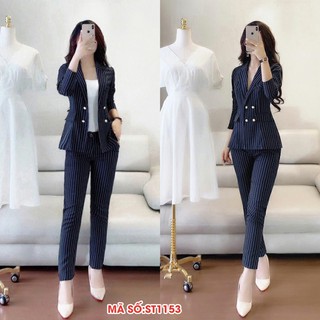 ➡️#ST1153 Set nguyên bộ áo vest kẽ sọc 4 nút tay dài 2 túi giả(ko kèm áo trong) - hàng việt nam