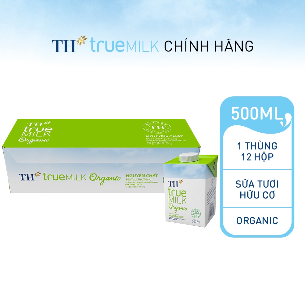 Thùng 12 hộp sữa tươi hữu cơ TH True Milk Organic 500ml (500ml x 12)