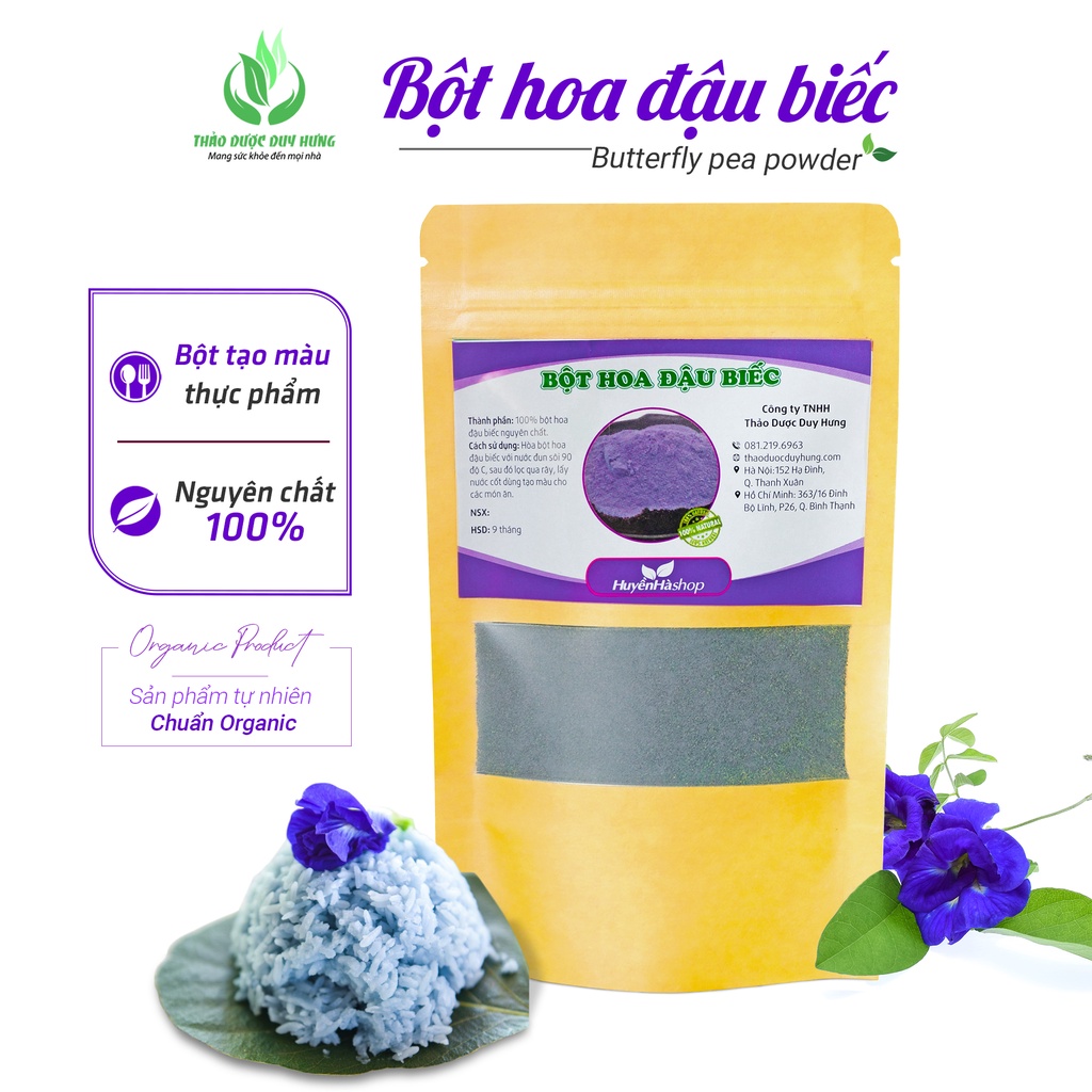 Bột hoa đậu biếc sấy lạnh nguyên chất 100% - Bột tự nhiên có tác dụng tạo màu thực phẩm và làm đẹp cho phái nữ