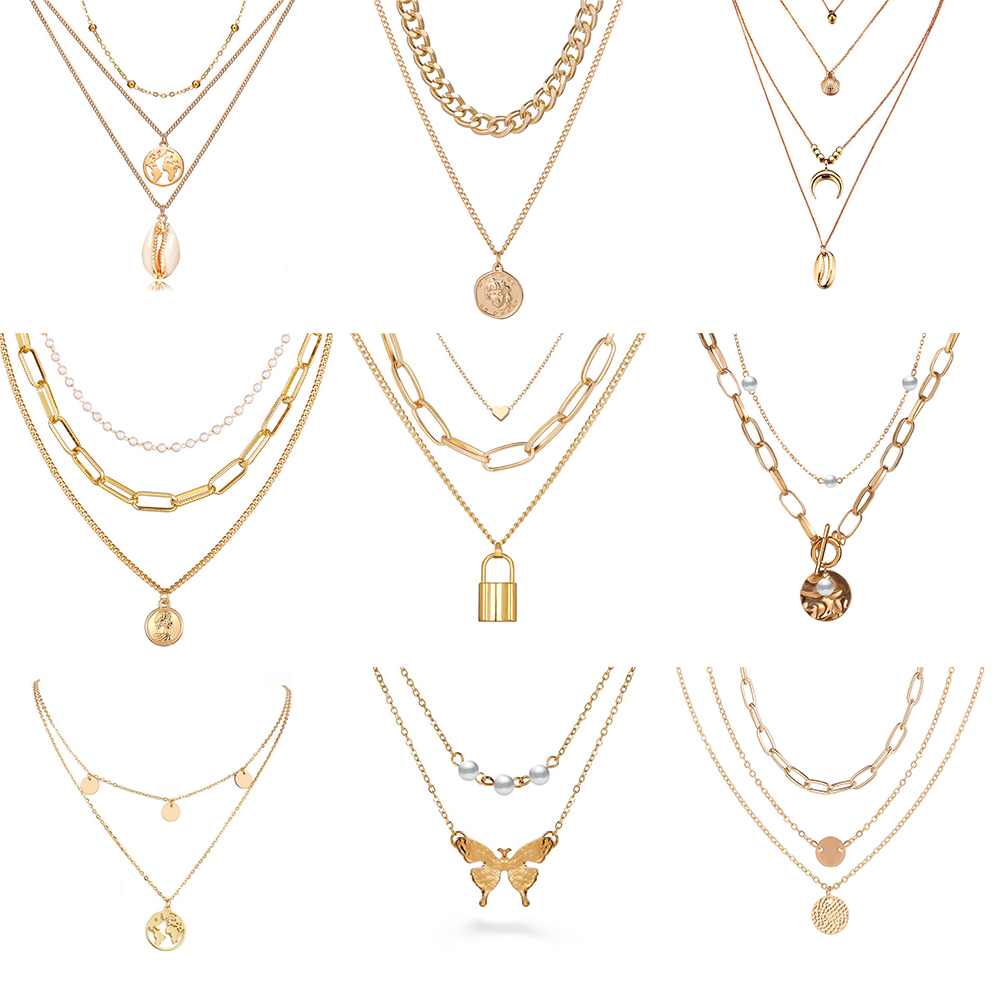 Dây chuyền nhiều lớp bằng hợp kim đính đá ngọc trai nhân tạo sang trọng thời trang cho nữ