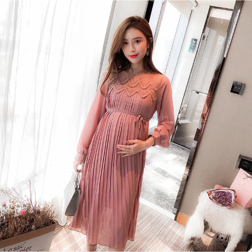 Đầm Chiffon dáng dài thời trang xuân thu cho phụ nữ mang thai