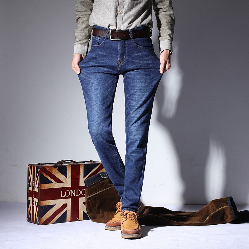 Quần jean nam lót lông giãn cao dày đặc cực ấm