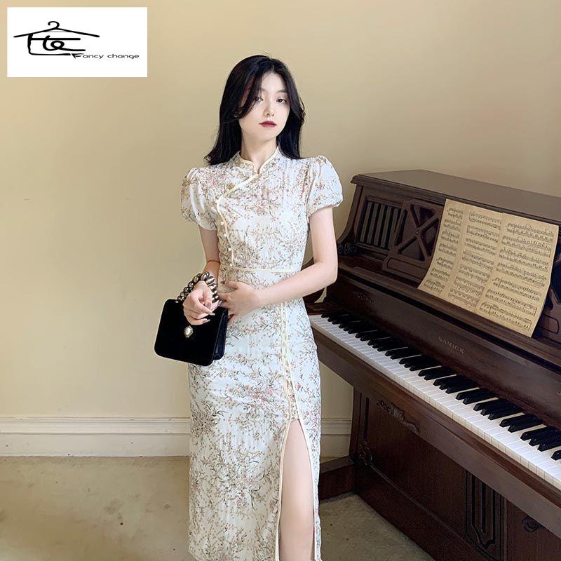 Đầm Sườn Xám Dáng Dài Xẻ Tà Phong Cách Trung Hoa Thời Trang Mới Cho Nữ 2022