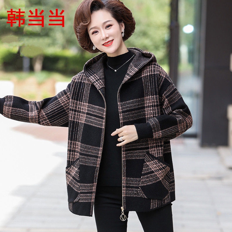 Áo khoác sweater kẻ sọc cỡ lớn thời trang xuân thu cho phụ nữ trung niên