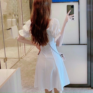 Đầm váy cổ vuông nút bọc 2 màu (kèm hình thật)