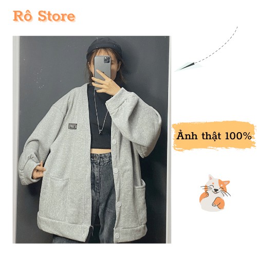 Áo Khoác Nỉ Bông Cardigan Nữ Form Rộng Unisex Tay Bồng Logo Thêu Phong Cách Ullzang Rô Store AK02