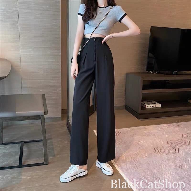 Quần suông ống rộng khoá trước siêu Hot, chất tuyết mưa nhẹ