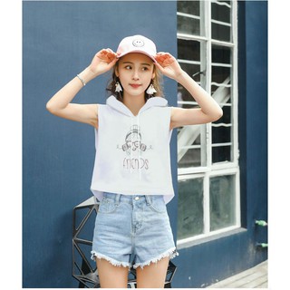 áo hoodie sát nách phối nón / áothun nữ không tay phom rộng