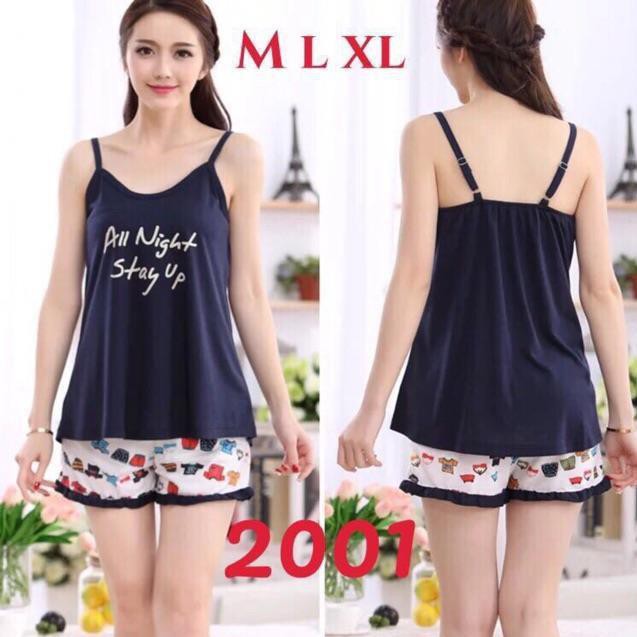 Bộ Ngủ Nữ Áo 2 Dây Kèm Lót Ngực,.