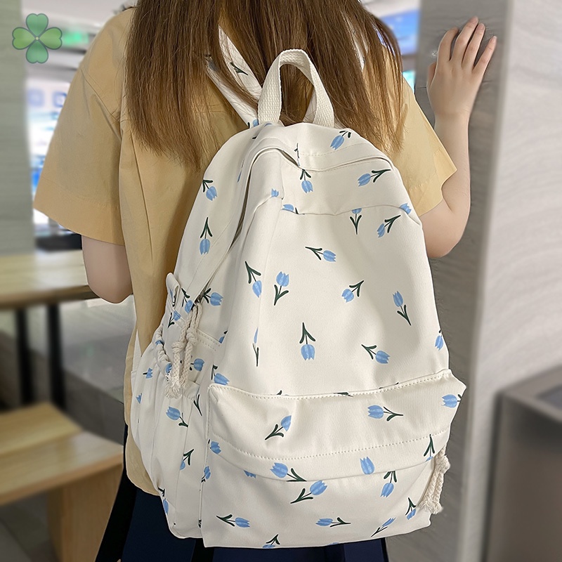 Ba Lô Đi Học / Du Lịch Chống Thấm Nước In Họa Tiết Hoa Xinh Xắn Thời Trang Cho Nữ