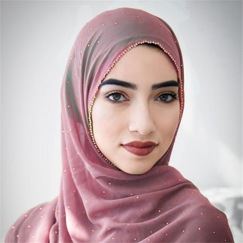 Khăn choàng chiffon đính đá ngọc trai nhân tạo phong cách Hồi giáo | BigBuy360 - bigbuy360.vn