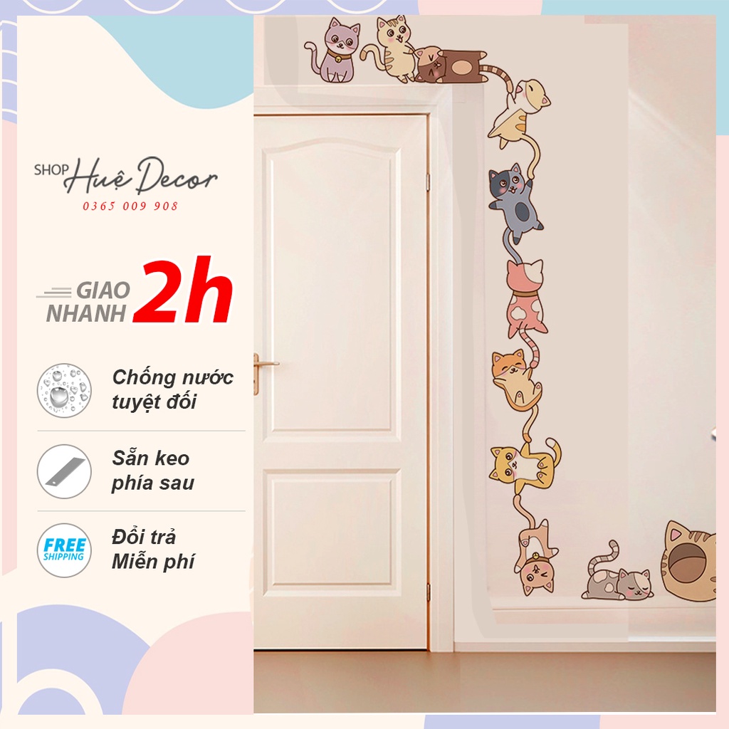 Decal dán cửa những chú mèo siêu xinh sẵn keo