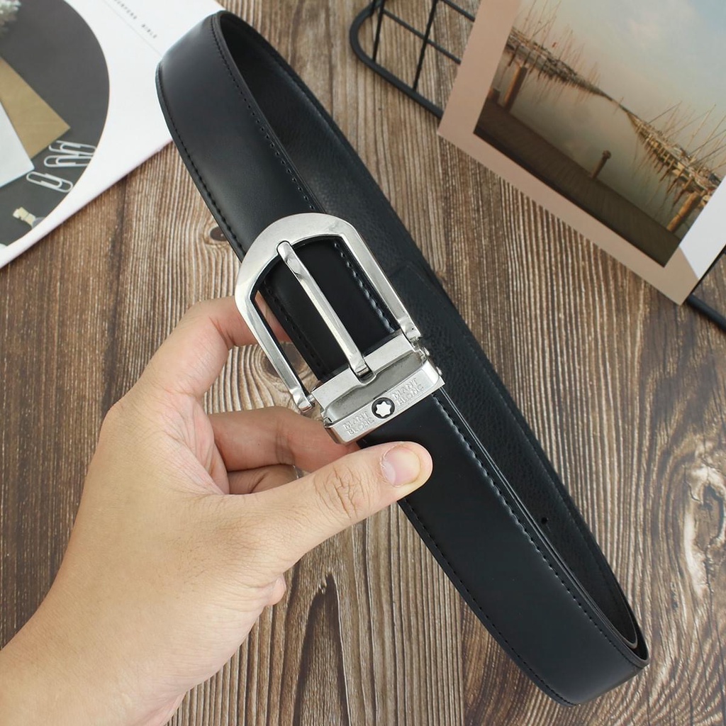 Thắt lưng nam Montblanc, dây nịt da unisex freesize thời trang MB cao cấp khóa kim .
