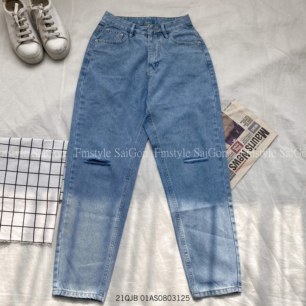 Quần jean baggy nữ VM STYLE rách gối (không co giãn) ulzzang thời trang 22QJB03AS1102 | BigBuy360 - bigbuy360.vn