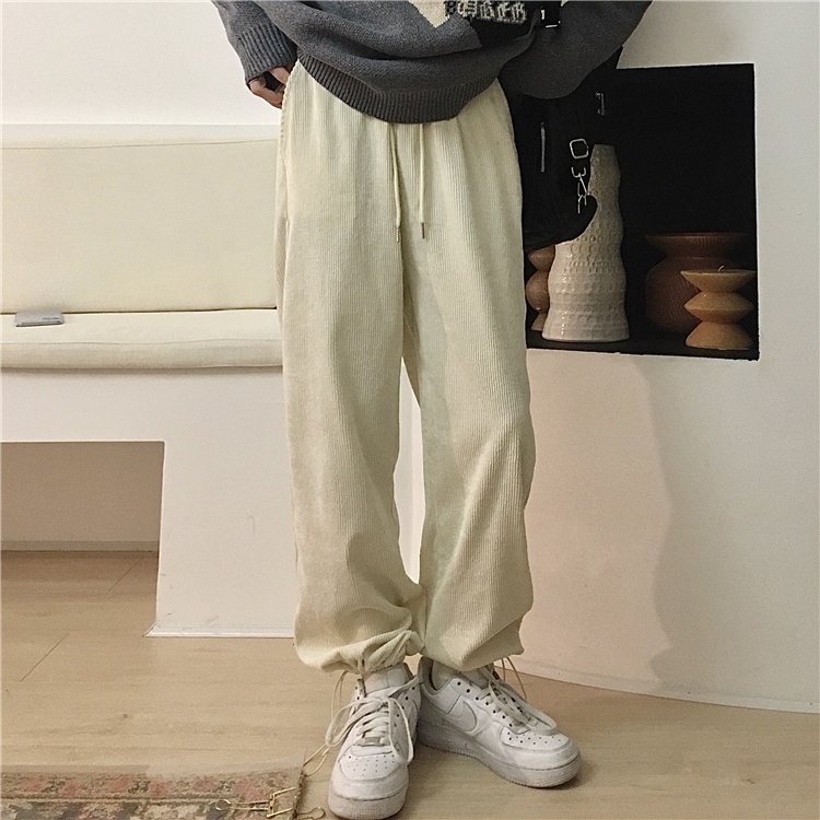 Quần ống rộng nhung tăm nam nữ Yinxx, quần dài jogger ống suông bo gấu dây rút QD12