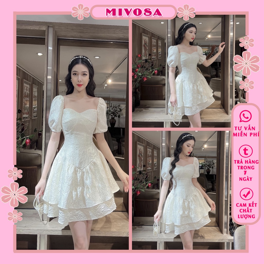 Váy trễ vai xốp hoa nổi 2 tầng dáng xòe MIVOSA VN100