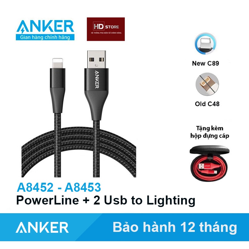Cáp dù IP Anker Powerline + II Usb to Ligh-ting MFI C89 - A8452 dài 0.9 Mét A8453 dài 1.8 Mét Chính hãng bọc dù