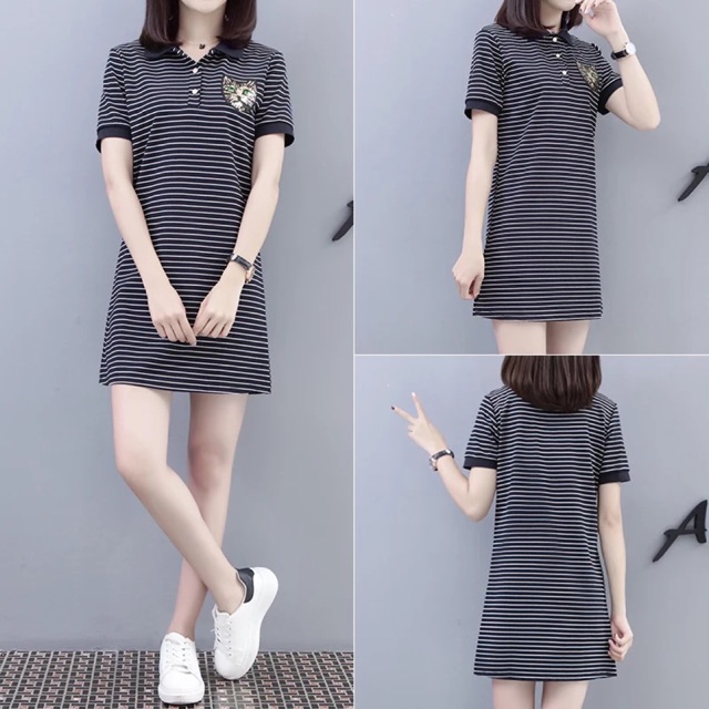 Polo kẻ có khoá cho ti