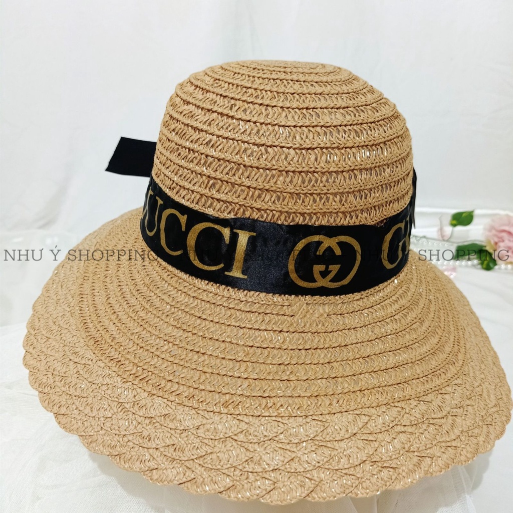 Nón cói,mũ cói nữ đi biển vành nhỏ thắt nơ sau in chữ siêu đẹp-q12m chữ nơ sau