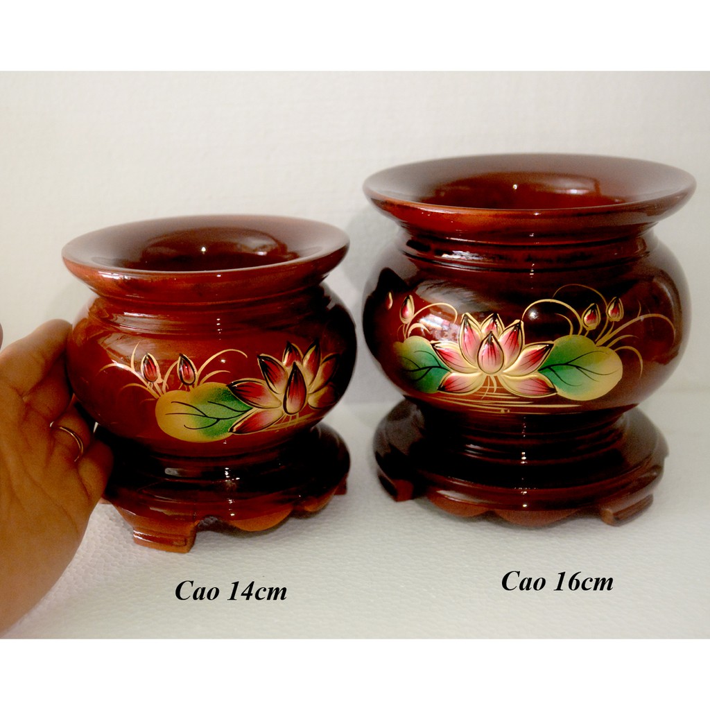 Lư hương gỗ thờ cúng khắc nổi hoa sen
