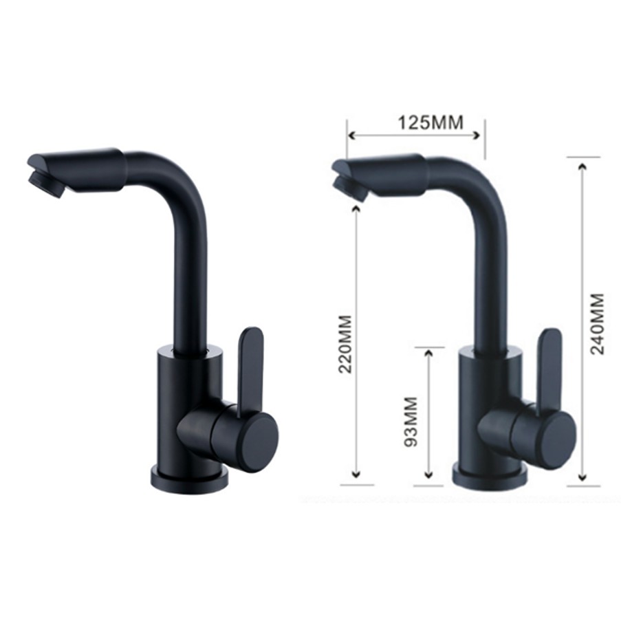 Vòi lavabo nóng lạnh đen Inox 304  MS4 - đầu vòi xoay 360 độ