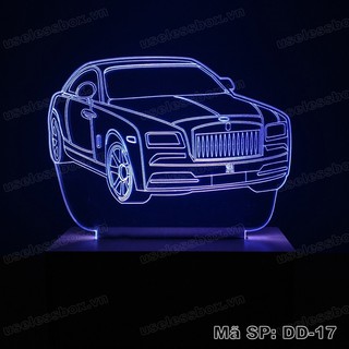 Đèn ngủ 3d - acrylic cao cấp 5mm hình xe ô tô - đế gỗ 16 màu có remote