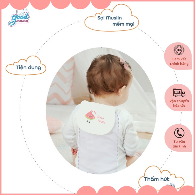 Miếng lót mồ hôi lưng cho bé Goodmama SET 2 cái kích thước 20*35cm  6 lớp Muslin thông thoáng, mềm mại an toàn cho da bé