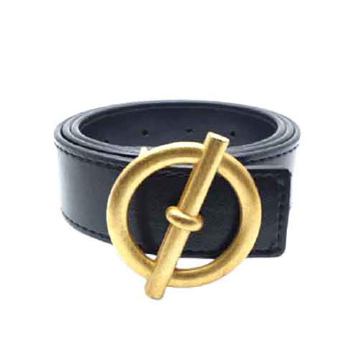 [FREE SHIP 99K] Dây thắt lưng nam chất da cao cấp mặt tròn cực sang MTD02 (mặt vàng,dây đen)