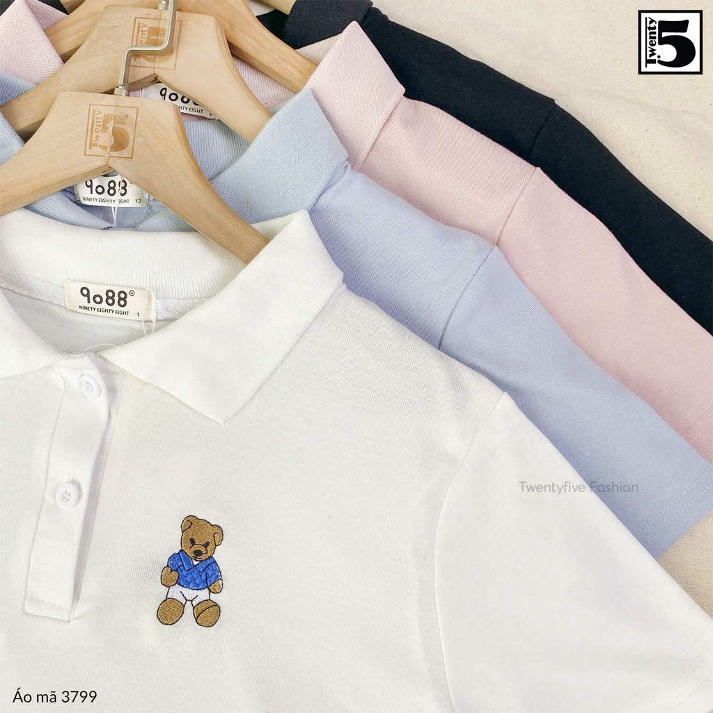 Áo thun polo nữ croptop thêu gấu nhỏ Twentyfive 3799
