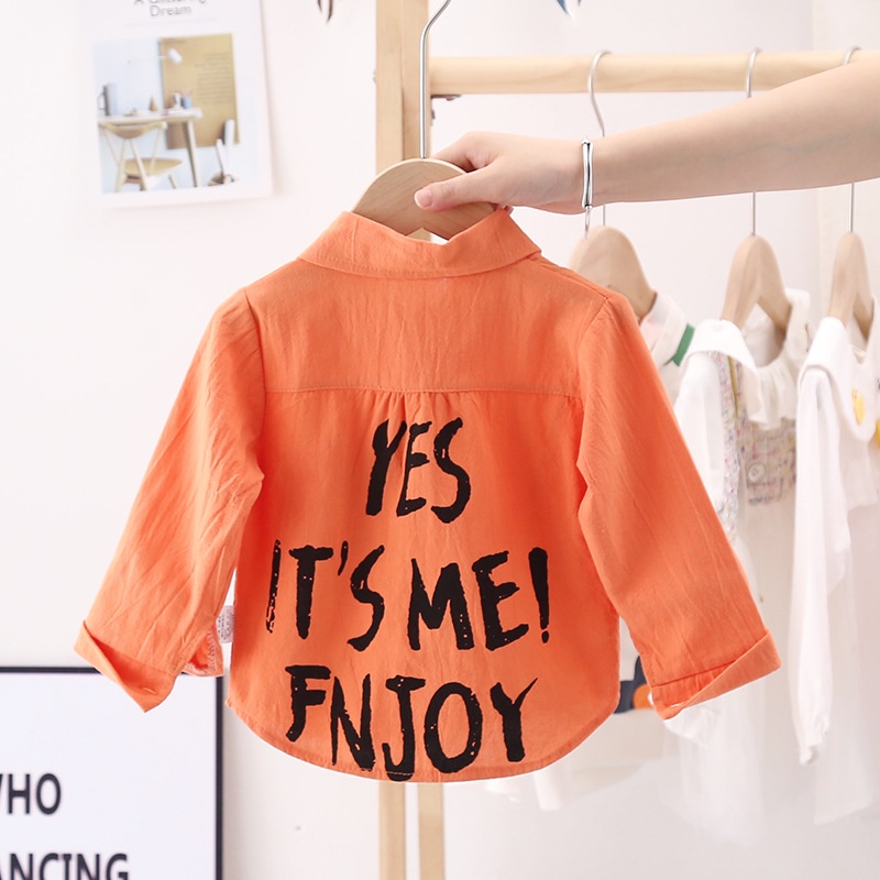 Áo sơ mi tay dài in chữ màu sắc thanh lịch cho bé trai