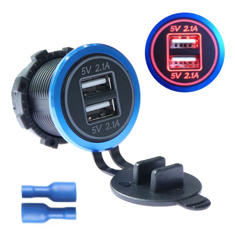 Waterproof DC 12V 24V 5V 2.A Motorcycle Boat Car Dual USB Charger LED Power Adapter For Mobile Phone Tablet PC GPS