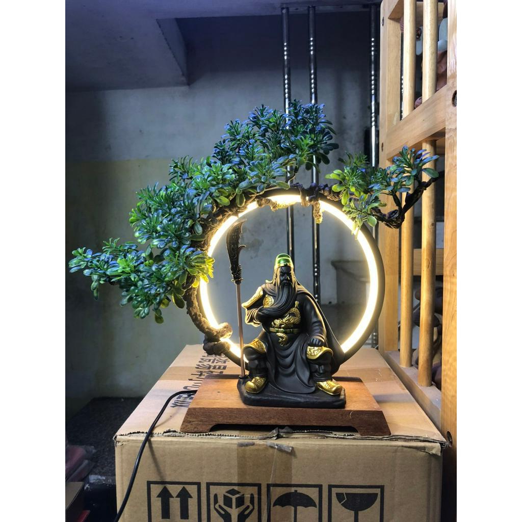 kệ đèn led đặt tượng, mô hình cỡ nhỏ ( giá chưa bao gồm tượng)-đường kính vòng 20cm, đế gỗ gụ rộng 15 x sâu 10cm