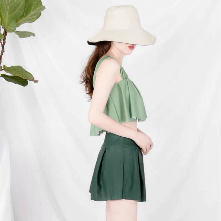 Bộ Đồ Bơi Dạng Váy Lưng Cao Có Đai Đeo Eo Phong Cách Hàn Quốc Dành Cho Nữ