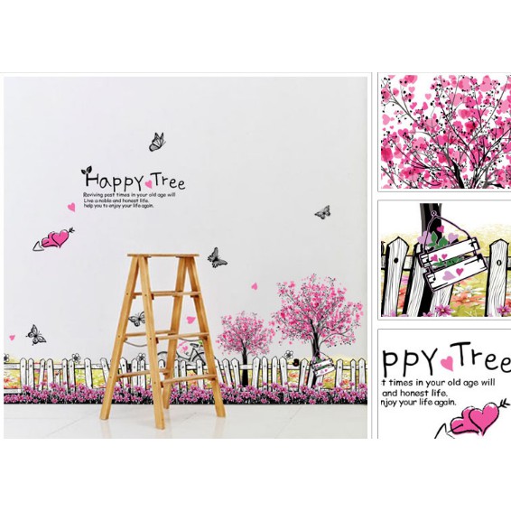 Decal trang trí chân hàng rào hoa HAPPY TREE